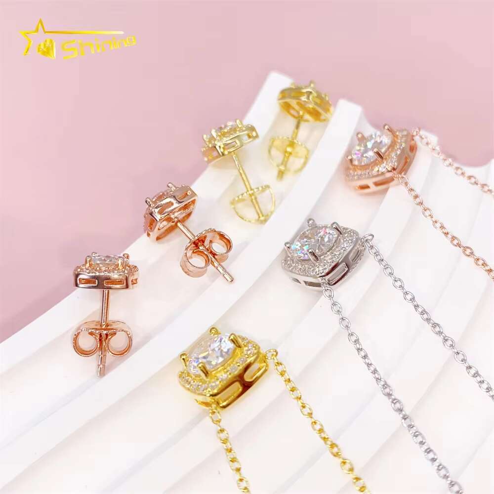 18K Gold Plated Pendant Moissanite Necklace Jewelry Set Italian Gold Plated Earrings Jewelry Sets for Women
