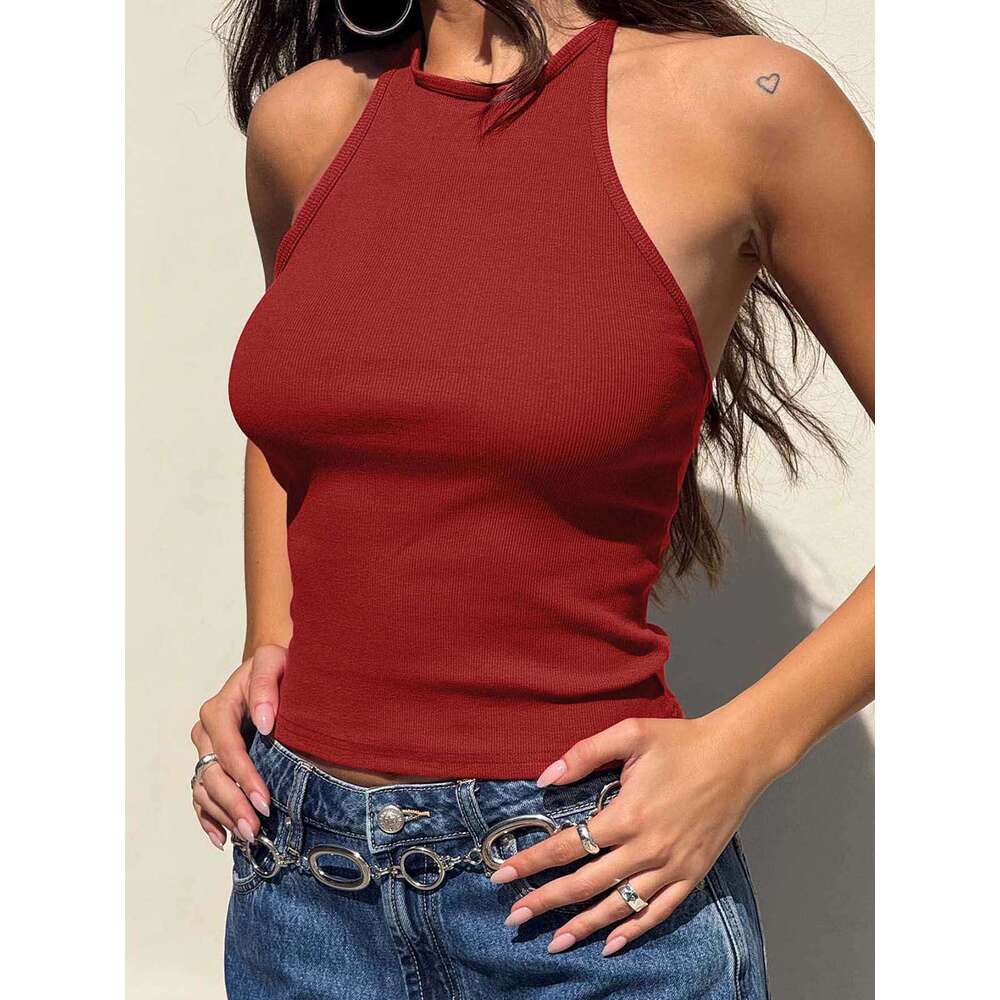 2025 Women's Camisole Vest Outerwear Ribbed Knit Solid Color Sleeveless Top Base Shirt 1062