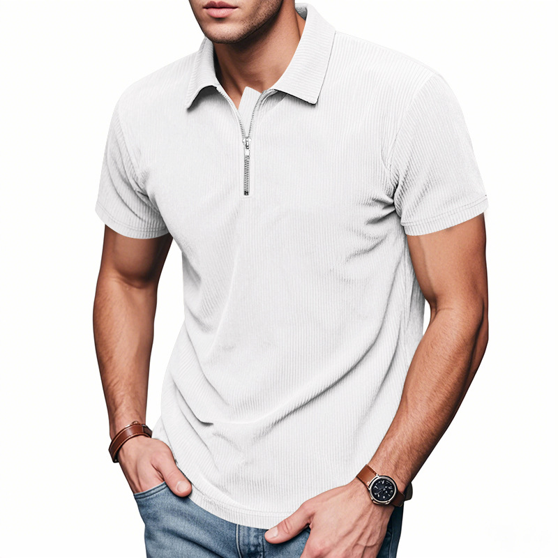 Mens designer polo Summer loose corduroy Amekaki half-zipper lapel short-sleeved T-shirt European code: S-3XL
