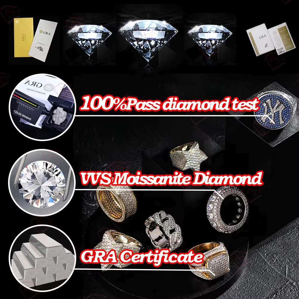 New Design Moissanite Engagement Ring 925 Silver Luxury Fully Iced Out Rectangle Shape Moissanite Ring