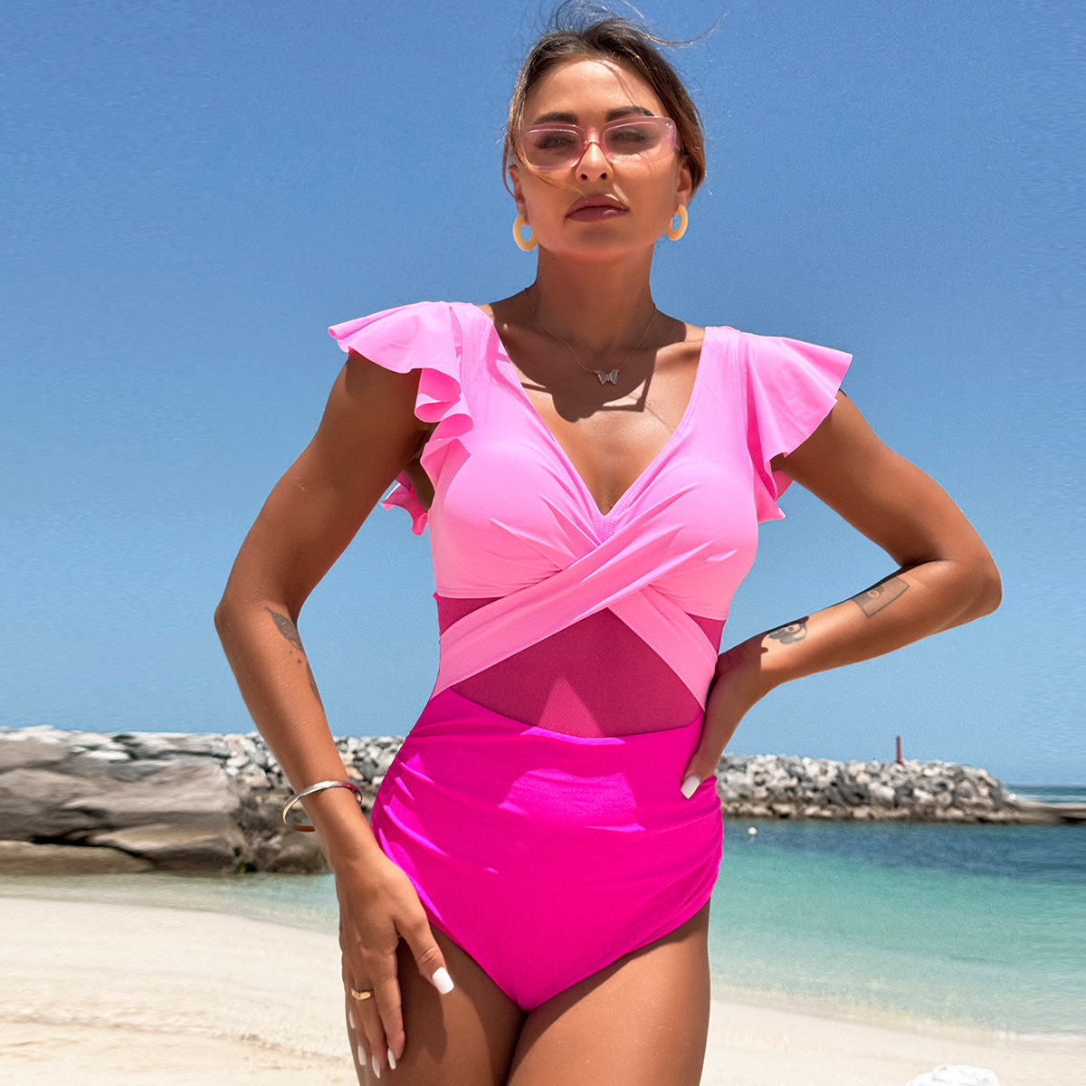 Outdoor Summer Beach Sexy Women Free Shipping 2025 New Designer Shoes One-piece New Bikini Women's Quick Drying Sports Swimsuit