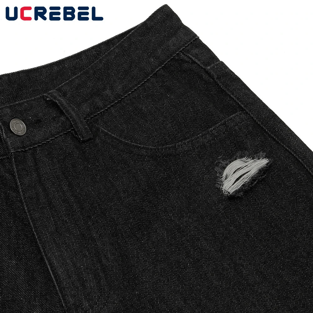 Ripped Patchwork Denim Shorts Mens Pocket High Street Summer Loose Wide Leg Washed Distressed Short Jeans 250528