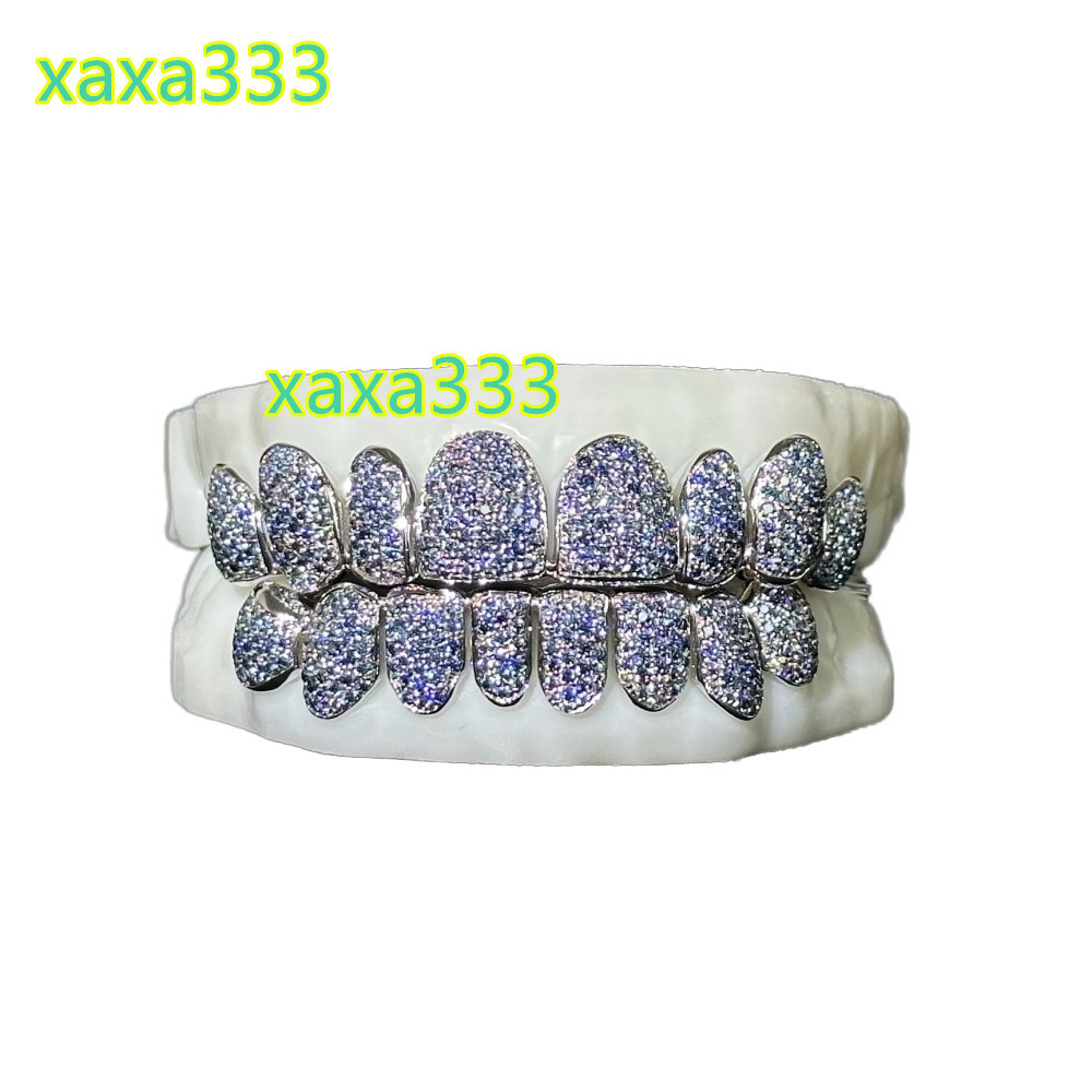 Unique Personality HIPHOP Grills Micro-Inlaid Full Diamond Moissanite Drill Braces Full Gem Suit with Teeth for Jewelry