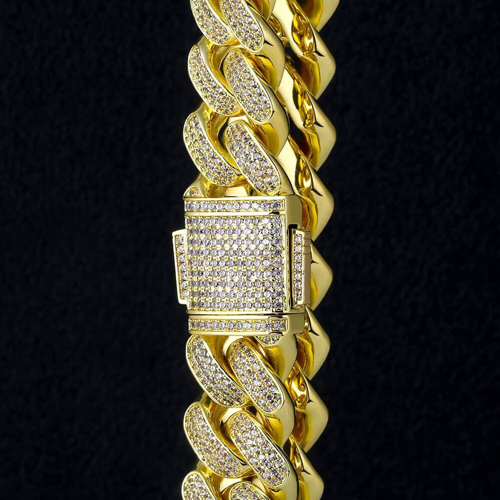 KRKC&CO 24 inch 18mm Men's Hip Hop Jewelry Moon Gold Plated CZ Cuban k Chain Necklace