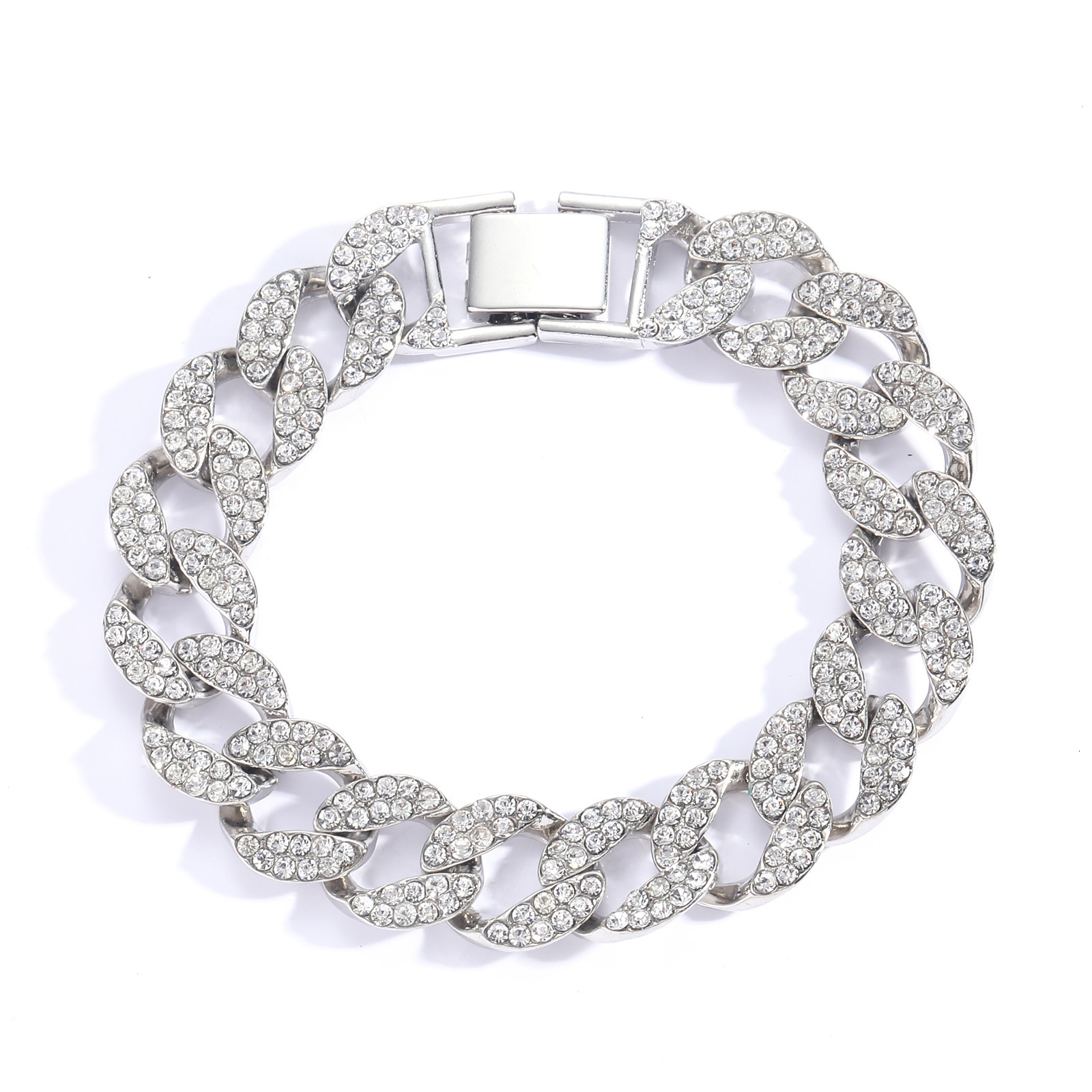 Bracelet mens hip hop 15mm full diamond CUBAN CHAIN personalized mens trendy hip hop accessories moissanite