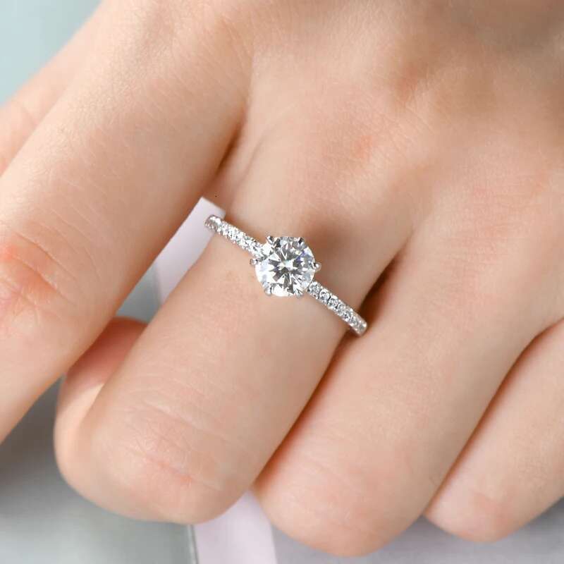 1.0Carat D Color Moissanite Diamond Wedding Ring Real Sterling Silver 925 Womens Engagement Classic Accessory Jewelry Gift