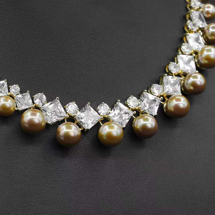 Fashion Womens Zircon Mossanite Double Pearl Earrings Jewelry Set Necklace With Earrings Set for Women