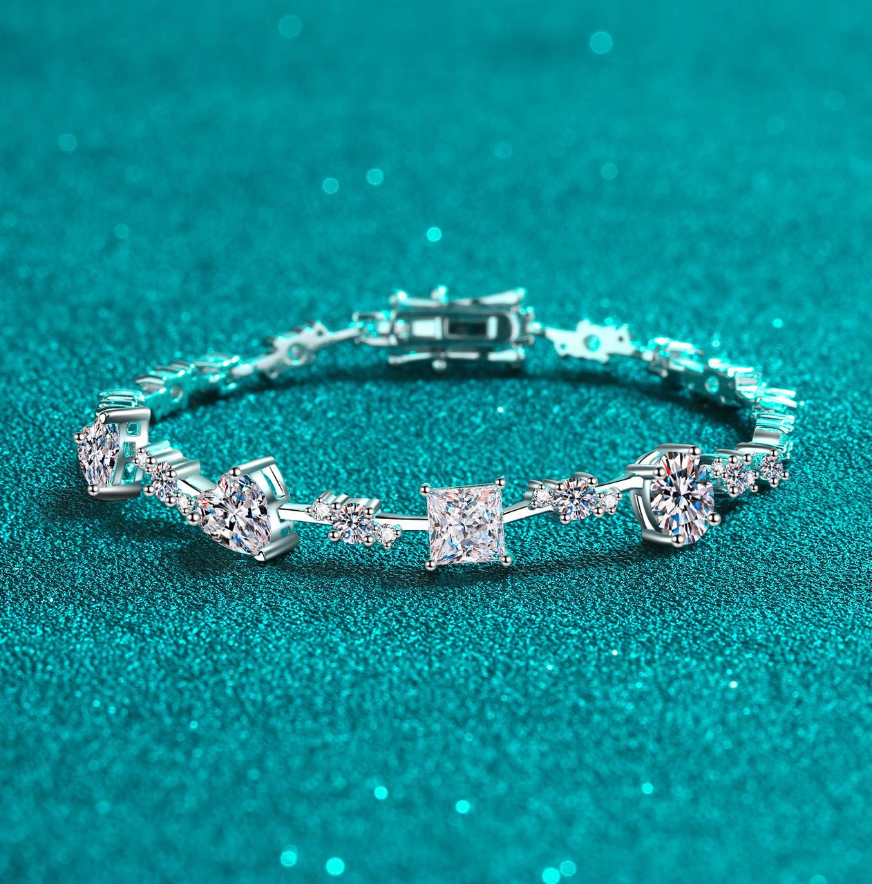 925 Sterling Silver Moissanite Bracelet with PT950 Gold Plating, Exquisite and Elegant Bracelet for Women, Wholesale Available