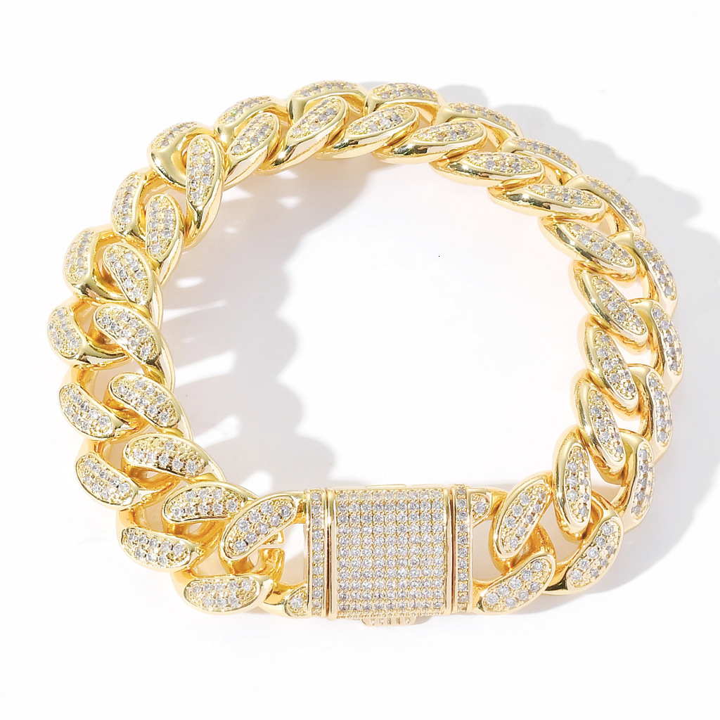 Bracelet 15mm Cuban Bracelet mens exaggerated Bracelet flip buckle hiphop Bracelet moissanite
