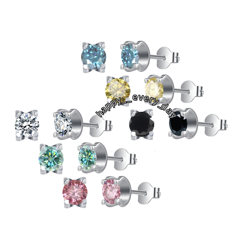 Abiding Colorful Moissanite Diamond Earings Jewelry Women Earring Stud Sterling Silver 925 Round Mosanite Earrings