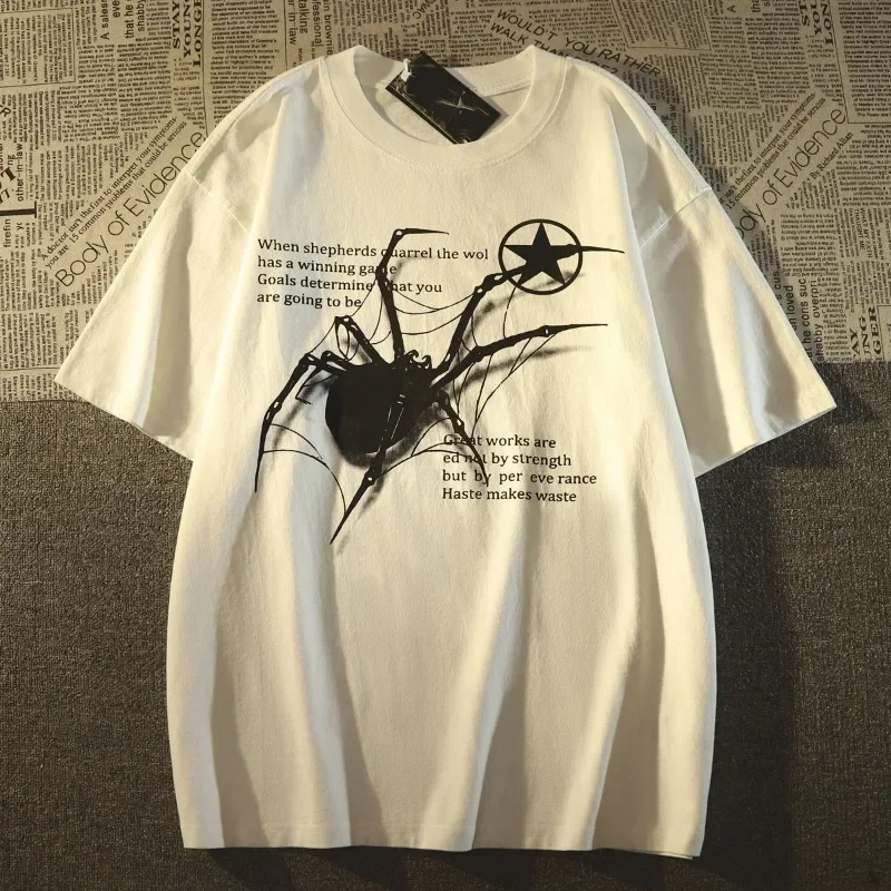 Y2K Korean Streetwear Spider Graphic Designer T shirts Women Harajuku 100% Cotton Aesthetic Round Neck Trendy Short sleeved Top Women's Clothing