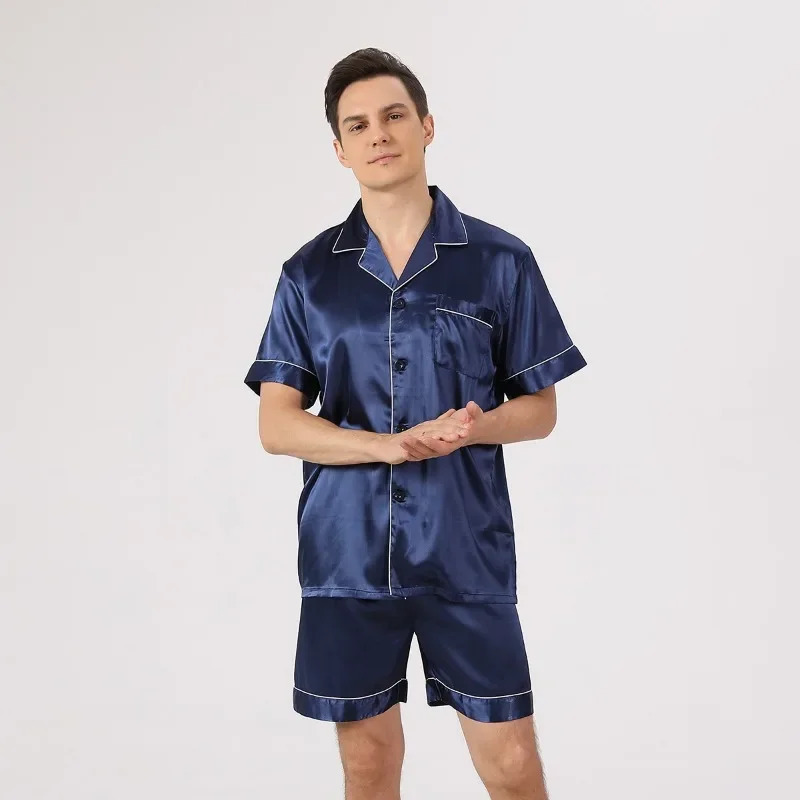 High Quality Satin Pajamas Suit Men Spring Fall Large Size Loose Loungewear Sleepwear Male Summer Breathable Thin Shortsleeved 250526