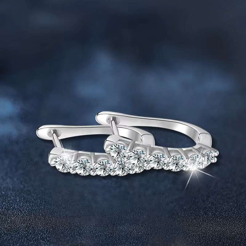 High-End 925 Sterling Silver Moissanite U-Shaped Earrings DIY Jewelry with Single Row Diamond Inlay Versatile Simple Stud Design