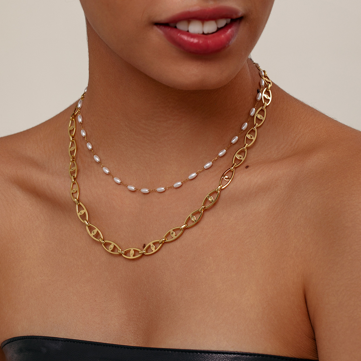 Fashion Style Titanium Beveled Edge Herringbone Stainless Steel Women's Simple Necklace Jewelry Chain