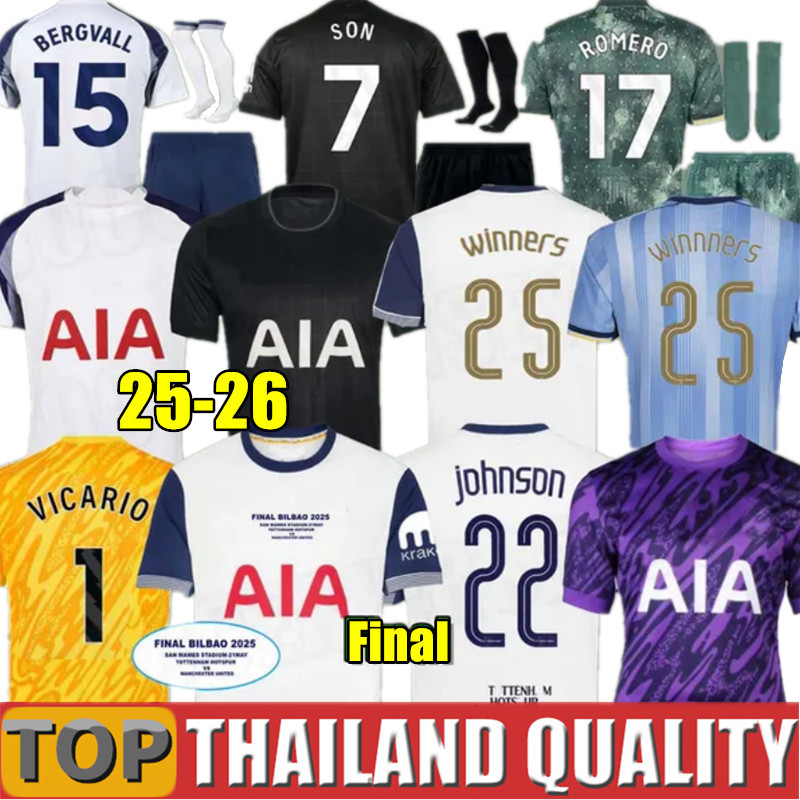 24 25 26 MADDISON SON soccer Jerseys KULUSEVSKI 2025 2026 Football shirt ROMERO VAN DE VEN BERGVALL GRAY RICHARLISON Johnson men kids kit final Winners goalkeeper