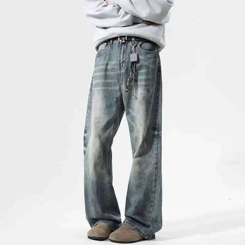 IEFB Spring New Men's Jeans Printing Contrast Color Straight Casual Korean Style Washing Loose Wide Leg Male Denim Pants 9W586