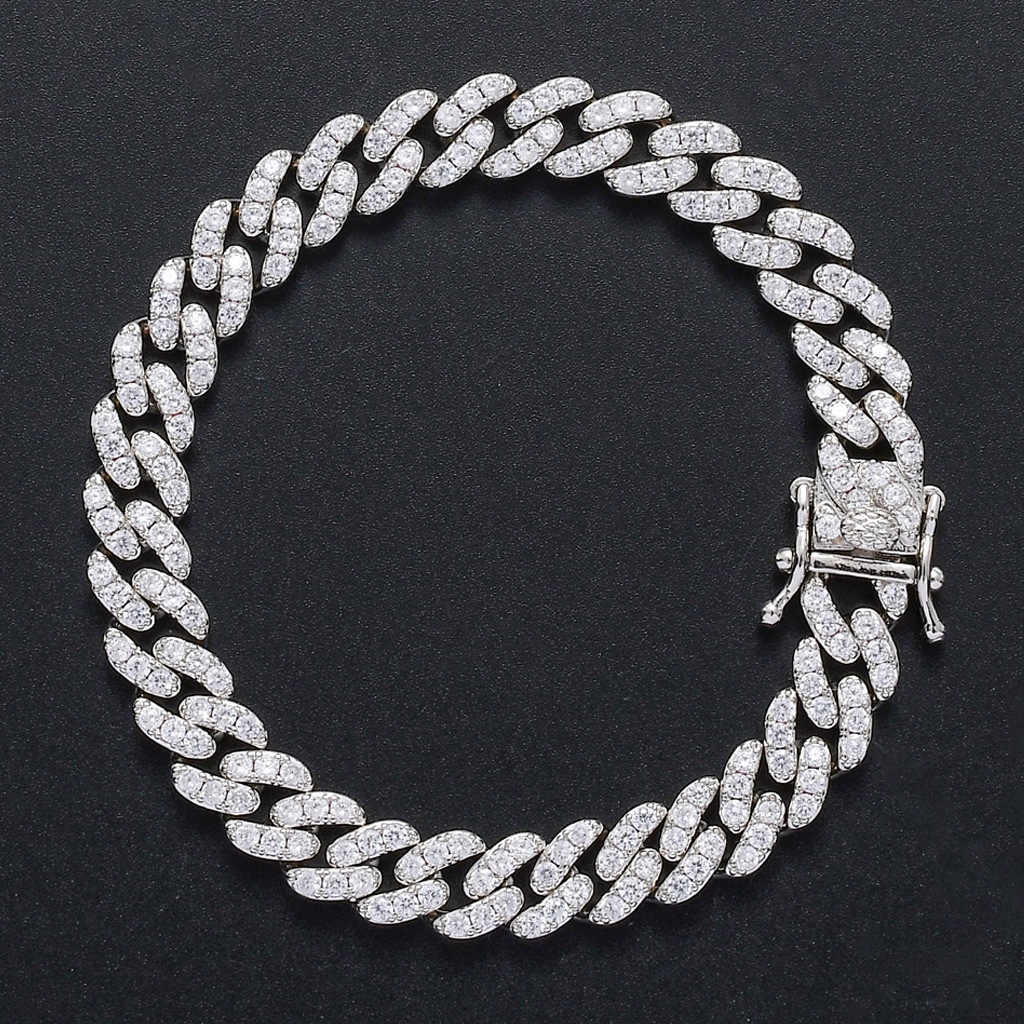 Hip Hop Bracelet 9mm Single Row Moissanite Cuban Chain Mens and Womens Bracelet Personalized Simple Hip Hop Accessory moissanite