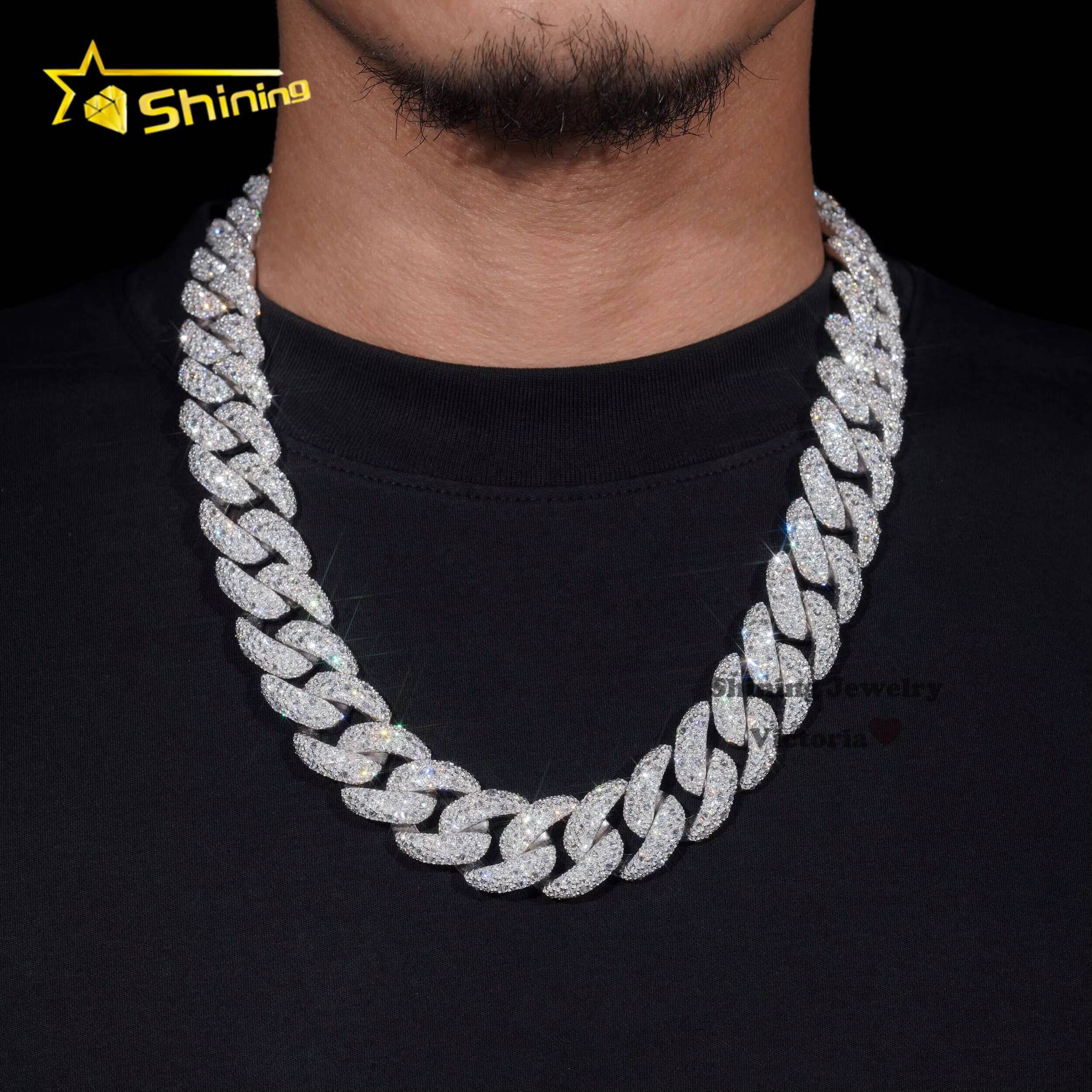 Rap singer hip-hop jewelry pin setting GRA pure sier platinum gold-plated Miami silica 20mm mosaic Cuban chain
