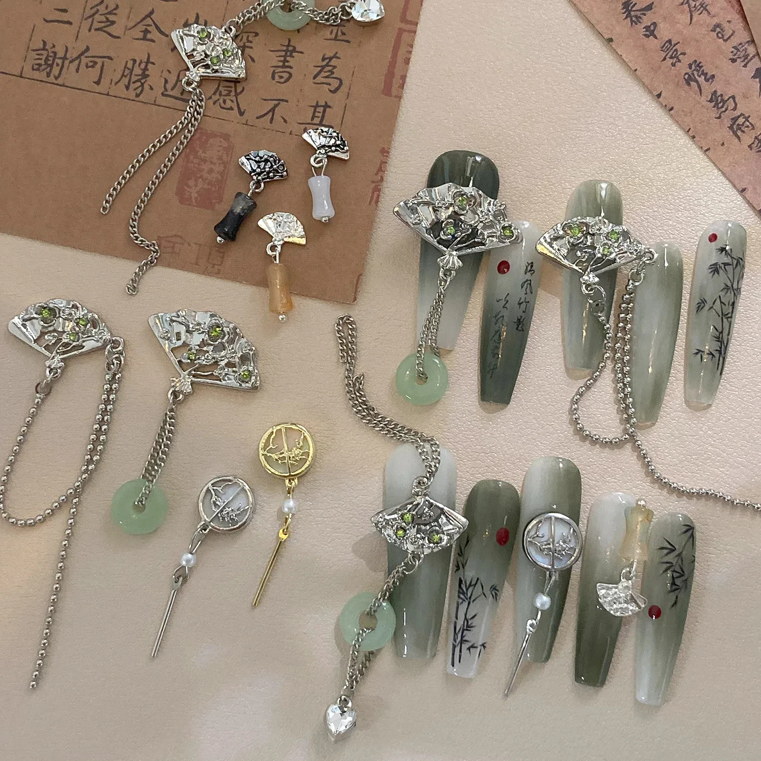 100pcs Premium Textured Ancient Nail Art Accessories Bamboo Joint Fan Jade Nail Ornaments Trending Nails Charms Decorations 250528