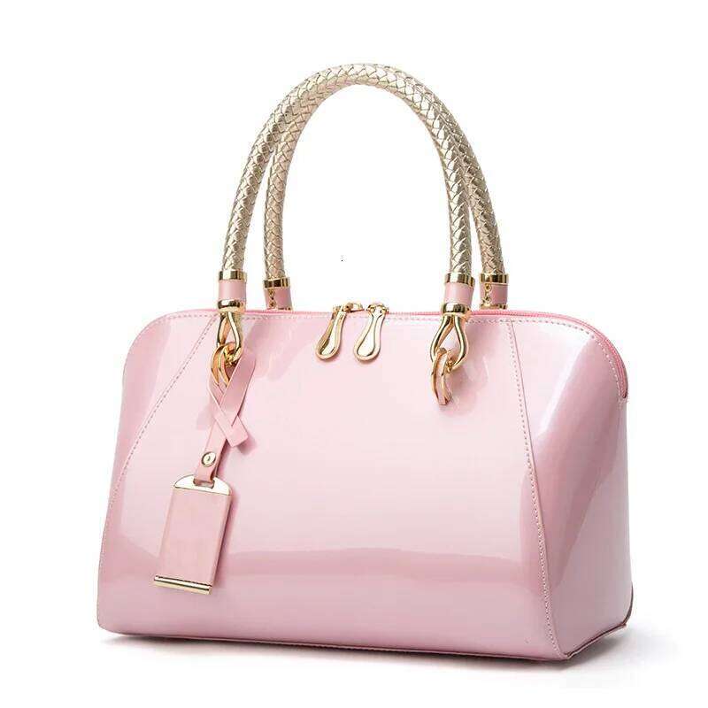 2024 Fashion New Blue Red Black Beige Pink Bags for Women Sac De Luxe Femme Designer Handbag Shiny Leather Boston Bag
