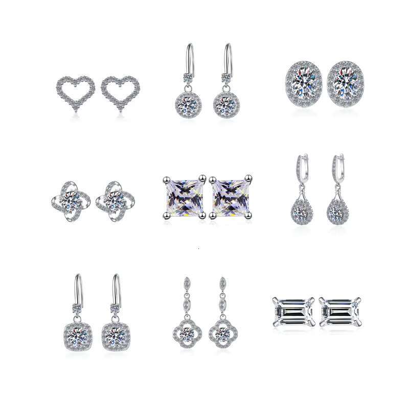 4 Prongs 0.5 1 1.5 2 CT Round Moissanite Vvs Diamond Stone Screwback Stud Drop Earrings