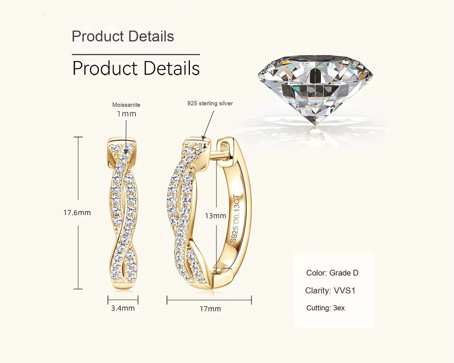 2025 Elegant Versatile Moissanite Earrings Fashionable Twisted Stone Womens Hoops Wholesale Trendy Jewelry