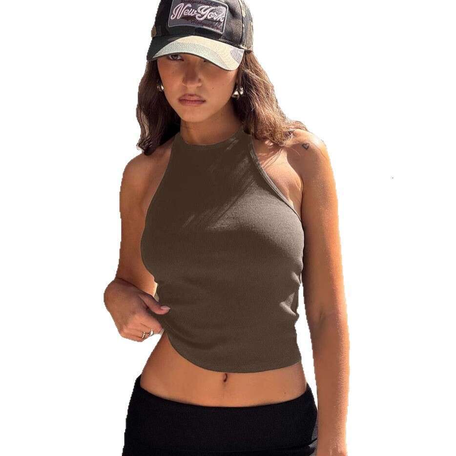 2025 Women's Camisole Vest Outerwear Ribbed Knit Solid Color Sleeveless Top Base Shirt 1062