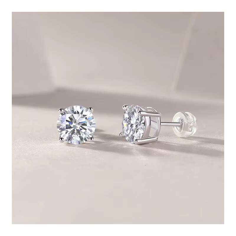 Free Video and Picture Four Claw Stud Moissanite S925 Silver Earrings