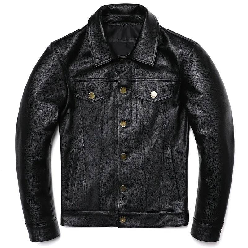 2025 New Cowboy Genuine Leather Jacket Men's Natural Cowhide Slim Short Coat Casual Style Single Breasted Fashion Clothes