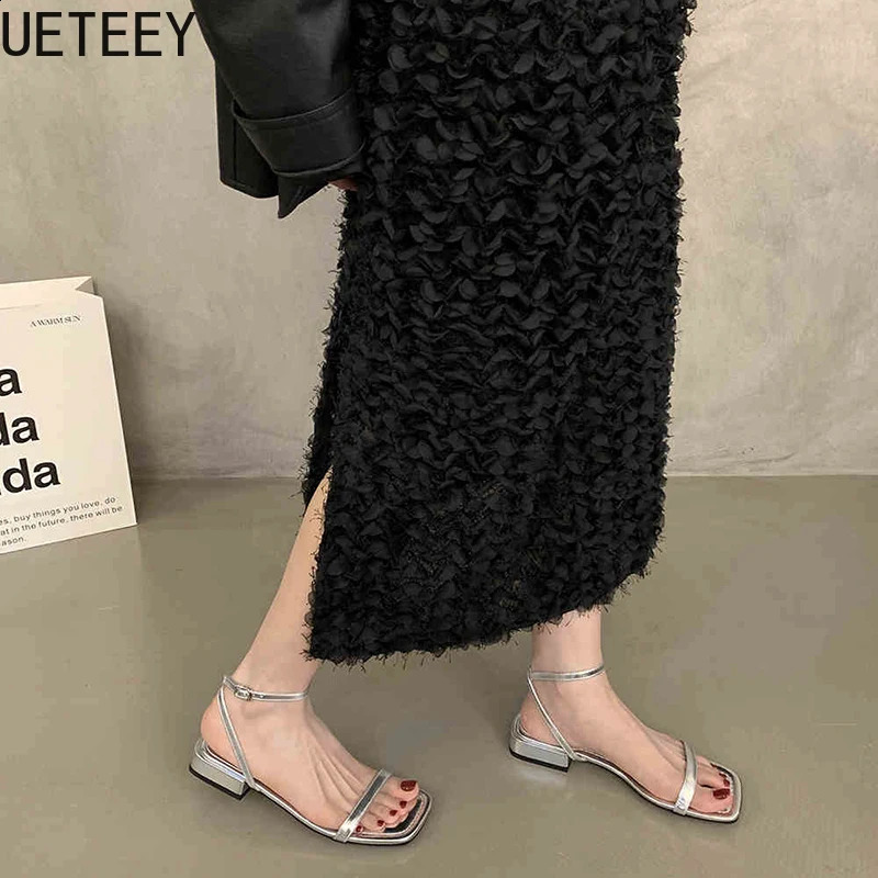 Summer Open Toe Women Silvery Sandals Fashion Ladies Elegant Dancing Party Flats Sandalias 250528