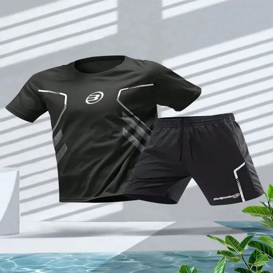 2025 summer mens 3D printed short sleeve suit fitness tennis sportswear round neck Tshirt shorts wear 250530
