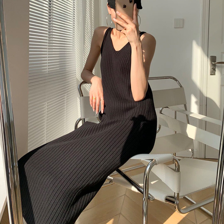 HM125 Ladies vest dress cross-border backless dress sleeveless V-neck long dress