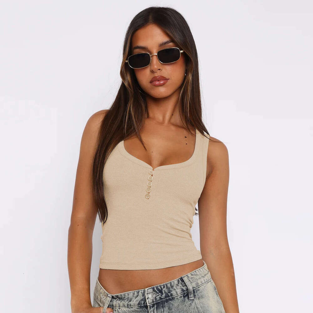 American Style Girl Low U-Neck Off-Shoulder Y2K Women's Camisole Summer New Sweet and Spicy Sexy Slim Fit Top for Women