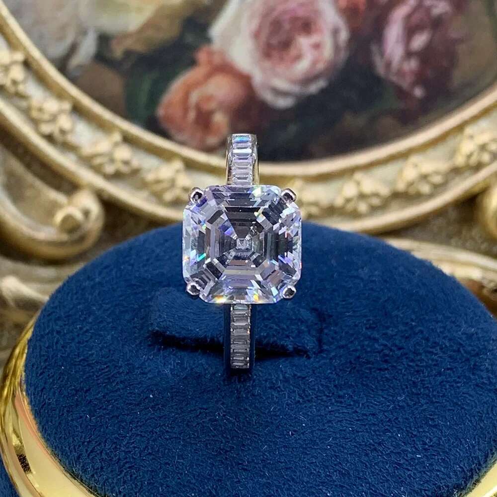 3 Carat Asscher Cut Moissanite Engagement Rings for Women 925 Sterling Silver Square Shape Lab Diamond Wedding Ring with Gra