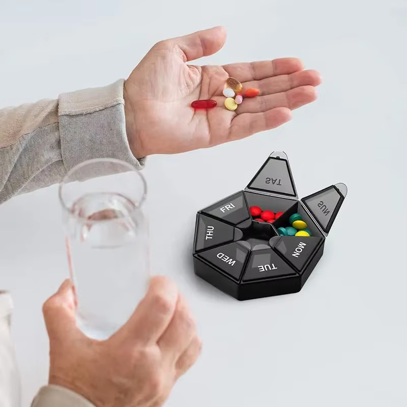 7 Days Pill Storage Box Mini Travel Portable Medicines Dispenser Box Multifunction Plastic Seven Compartment Sealer Box Mini Small Pill Box Pills Case