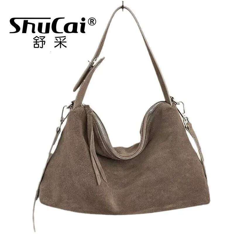 Designer Bag Genuine Fashion Autumn Winter Boston Tote Soft Matte Suede Cow Leather Women S Handbag Shoulder Crossbody Bag For