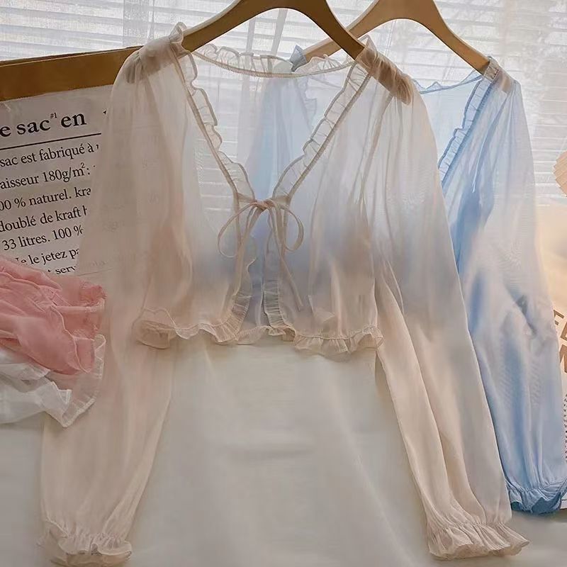 K899 Small shawl with suspender skirt, outer cover, chiffon cardigan, female summer student sun protection clothing, super fairy short style