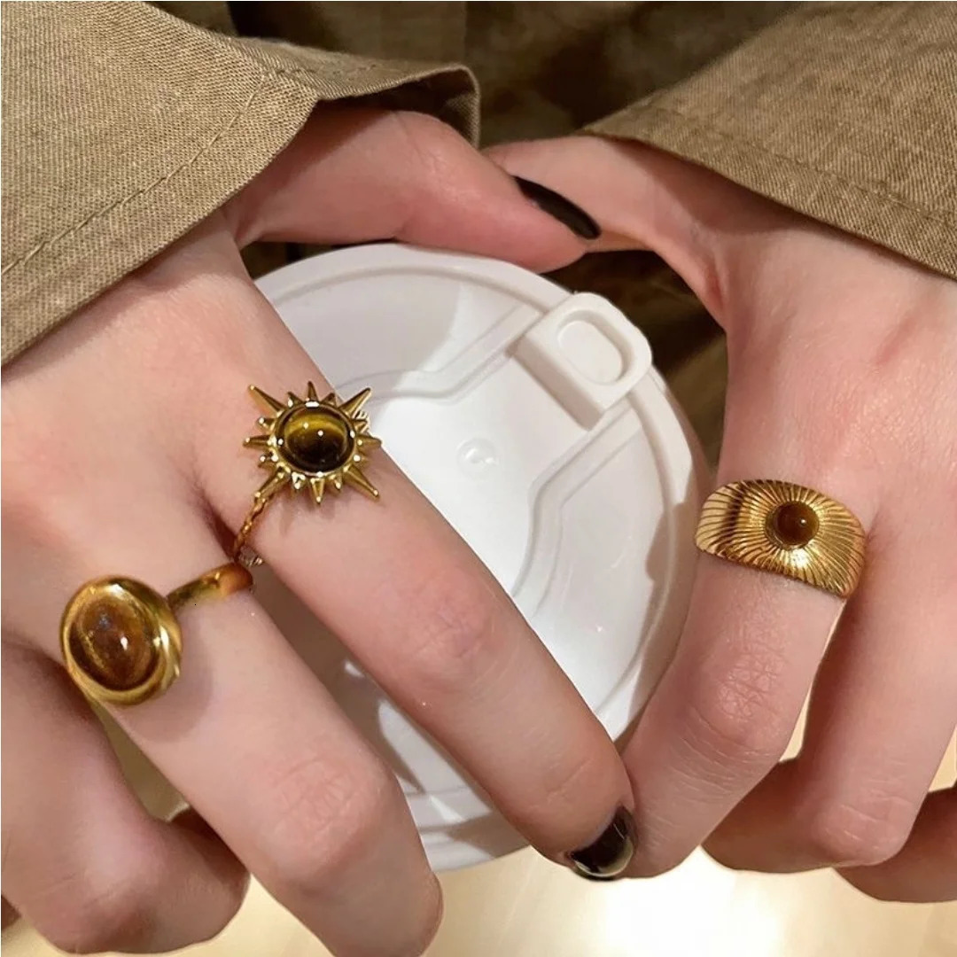Maillard Amber Color Ring Gold Color Alloy Adjustable Ring For Women Fashion Jewelry Drop 250526