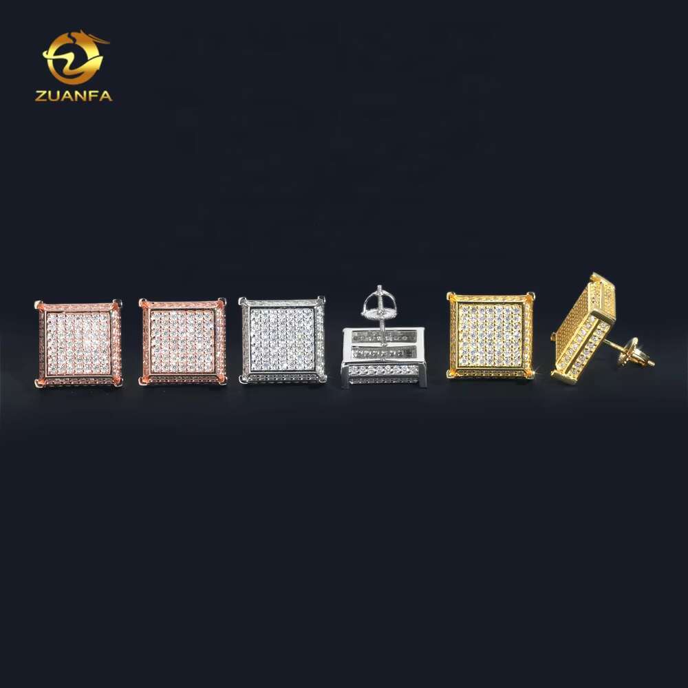 Luxury Big Square Shape Full Iced Out Hip Hop GRA Certertificate 925 Sterling Silver Men Moissanite Earrings