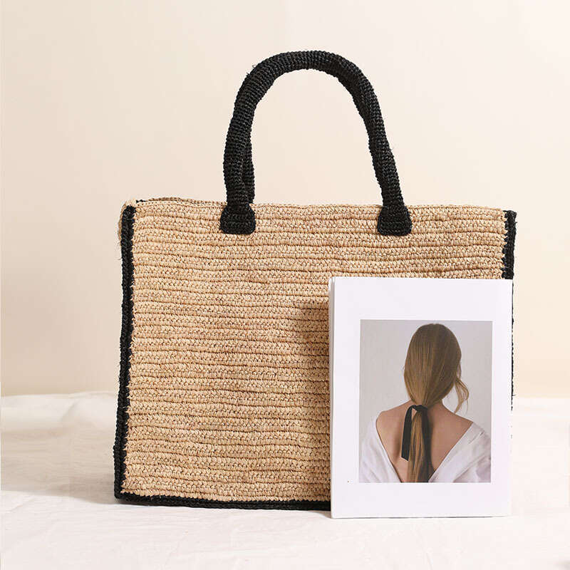 Straw Beach Tote French Style Raffia Tote Straw New Handheld Black Edge Square Woven Vacation Beach Versatile Women S Bag Crossbody Bag