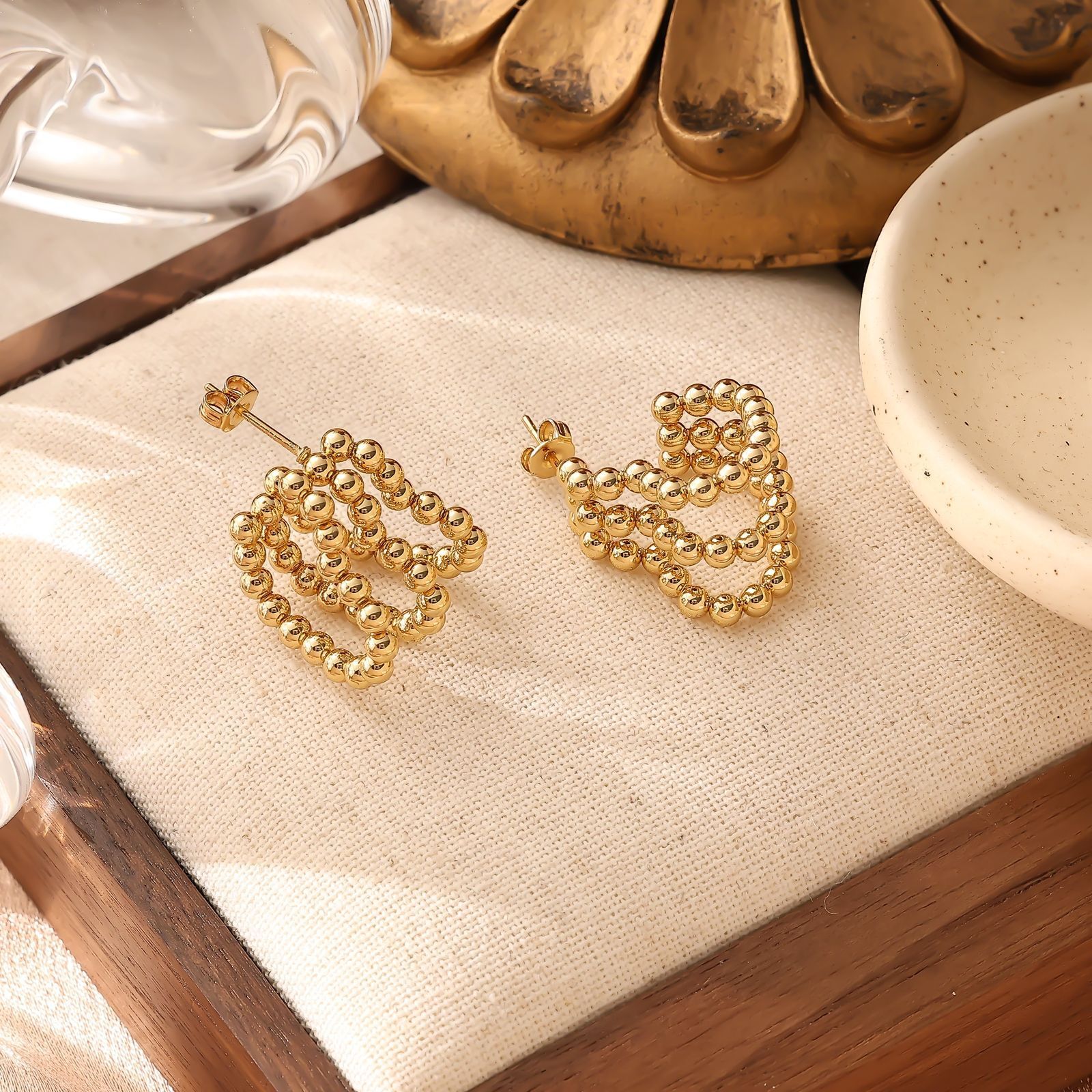 Gold Beaded Bowknot Ins Light Fashion Sense Earrings