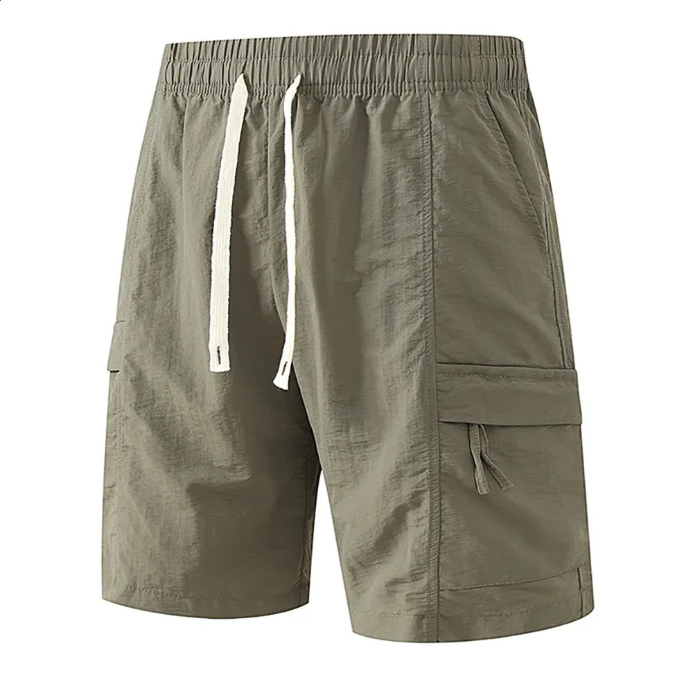 Summer Mens Cargo Pants Ice Silk Breathable Shorts Elastic Waist Solid Color Cool Feeling Short Pants Fashion Streetwear 250530