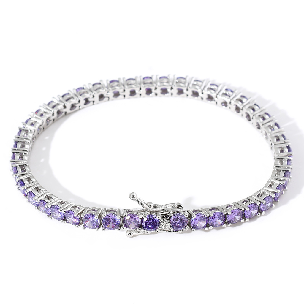 Hip hop bracelet 4mm copper with purple Moissanite tennis chain fashionable and trendy brand for couples hip-hop accessories moissanite