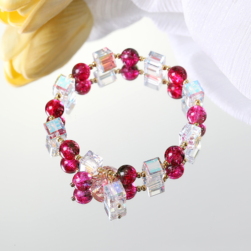 ladies' transparent watermelon crystal bracelet, copper plated 14K real gold chain bracelet jewelry