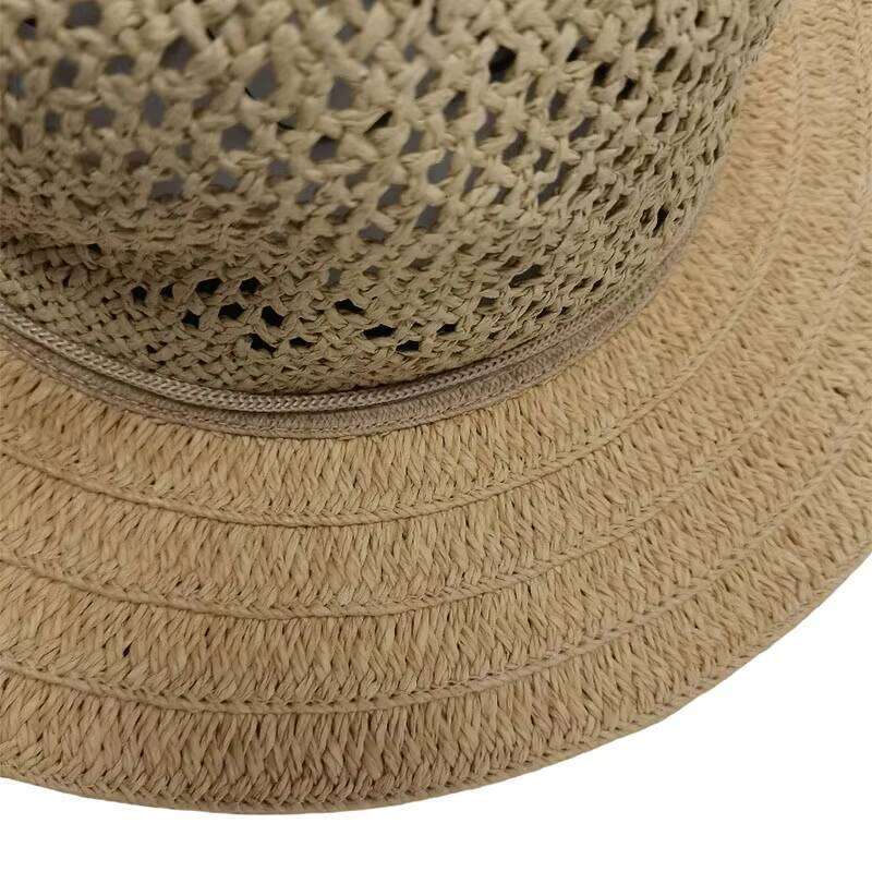 Women Ladies Outdoor Vacation Wide Brim Summer Natural Flower Pattern Woven Handmade Beach Hollow Out Crochet Boater Straw Hat