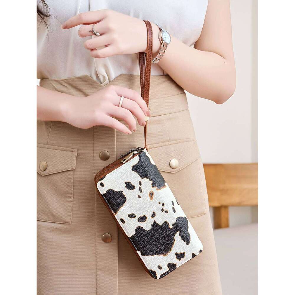 Anti Theft Brush Women's Long Wallet Retro Cow Pattern Organ Card Large Capacity Hand-Held Bag