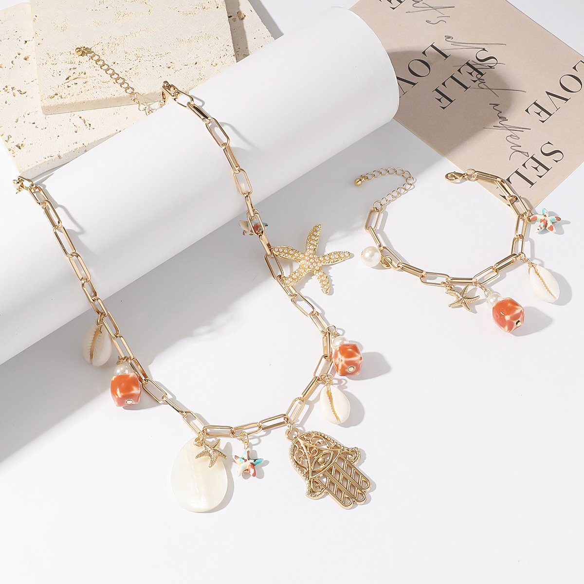 Starfish Pearl Fashion Set French Pendant Palace Style Clavicle Chain Necklace