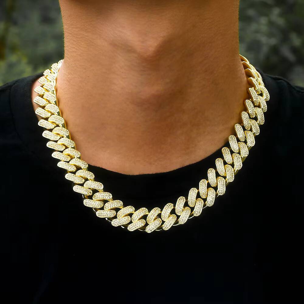KRKC&CO 24 inch 18mm Men's Hip Hop Jewelry Moon Gold Plated CZ Cuban k Chain Necklace