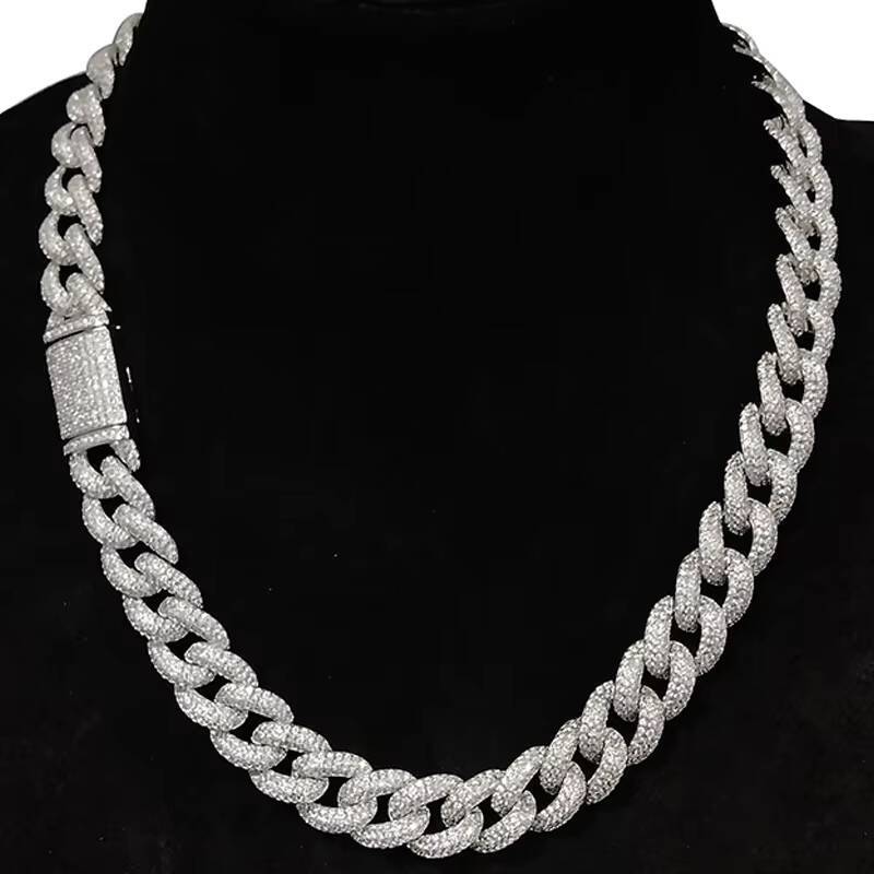 14mm thick hip-hop boutique jewelry necklace, pure sier zircon chilled Miami Cuban chain necklace
