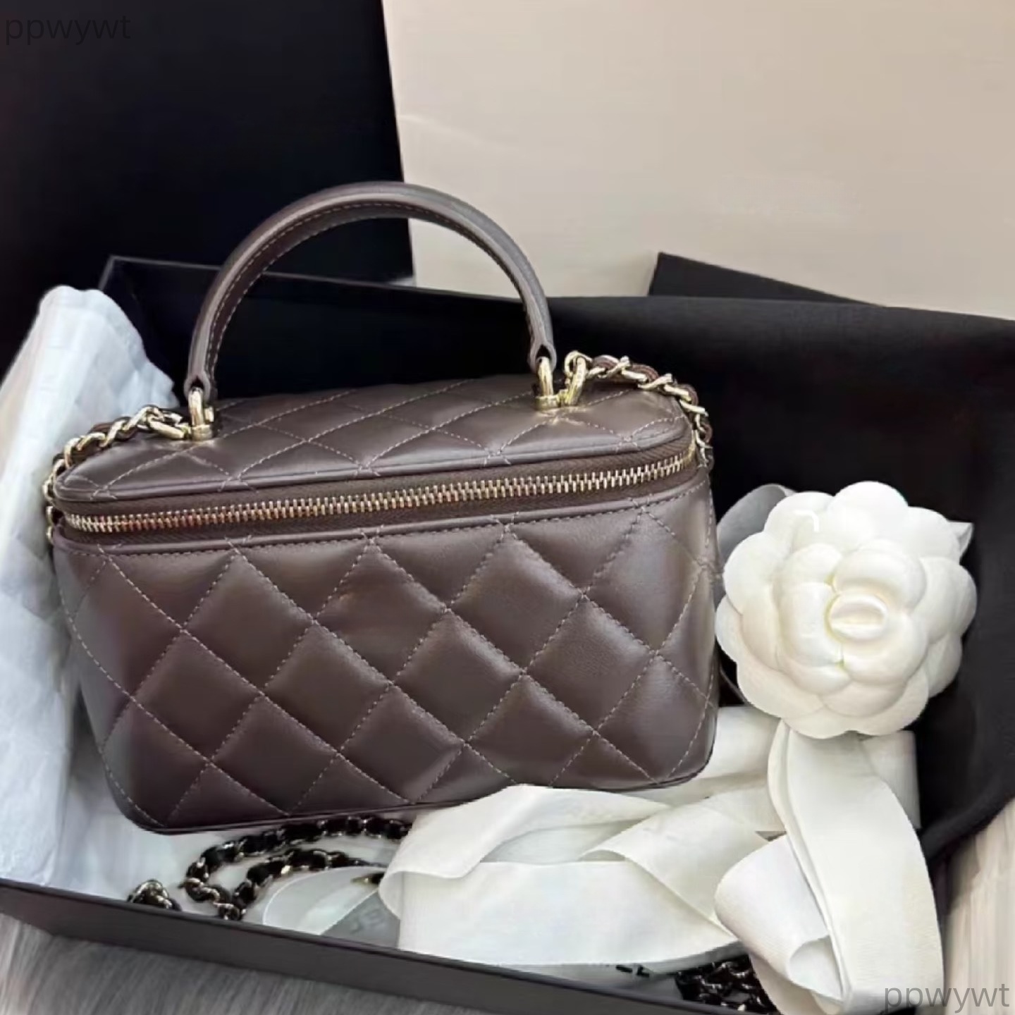 Vanity Case Bag Luxury Genuine Leather Chain Mini Box Bag Makeup Bag 24B Handbag for Women Designer Fashion Shoulder Bag Crossbody Bag with Leather Handles Womens bag